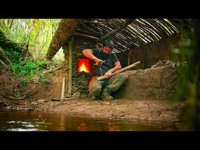 4 Hours of Bushcraft Survival in Nature | Sounds of rain, wind, construction, crafting to relax