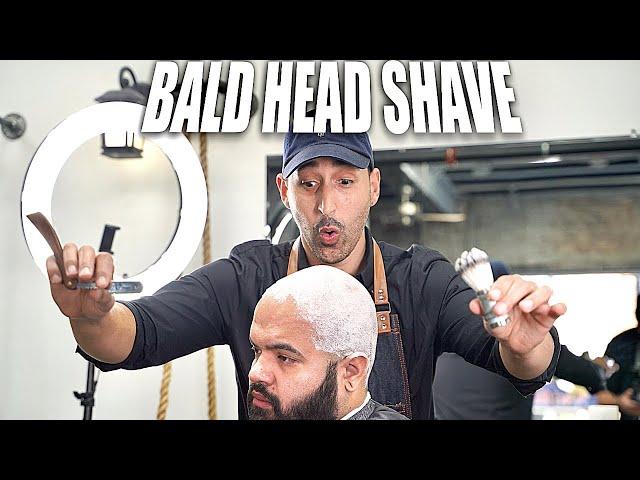 How To Bald head Shave With Straight Razor And Badger Brush