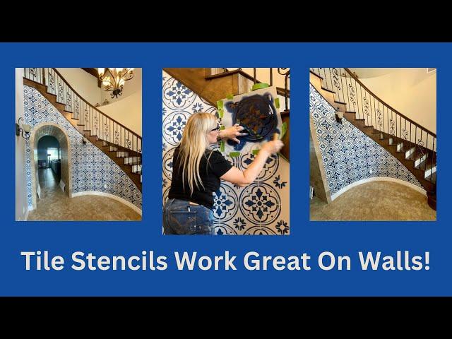 Stenciling A Curved Wall Using Cutting Edge Stencils Barcelona Tile Floor And Wall Stencil Pattern!