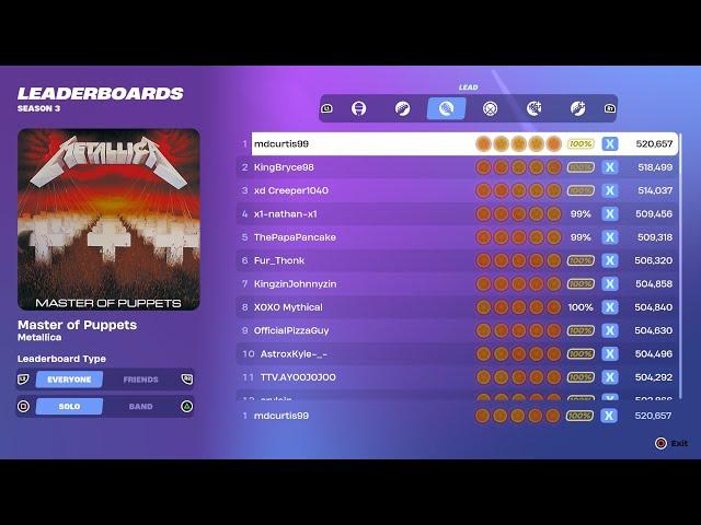 [Fortnite Festival S3] Master of Puppets Expert Lead 100% FC World Record