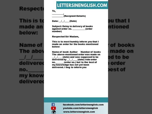 Complaint Letter for Delay in Delivery of Books