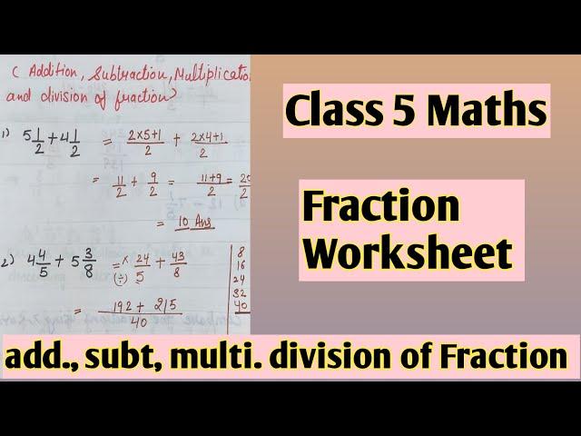 Fraction from Class 5th | Class 5th Fraction Worksheet | Fraction | Homeworkcorner