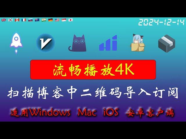 2024年12月14日全新4k节点部分节点支持解锁ChatGPT，稳定4k，自建节点，最高8k，免费节点，节点分享，clash节点，V2ray节点，节点订阅，免费机场，科学上网，小火箭节点，免费翻墙