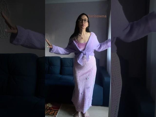 Вязаная юбка сетка из хлопка. Вязаный кардиган из альпака #харисовна #fashion #crochet .