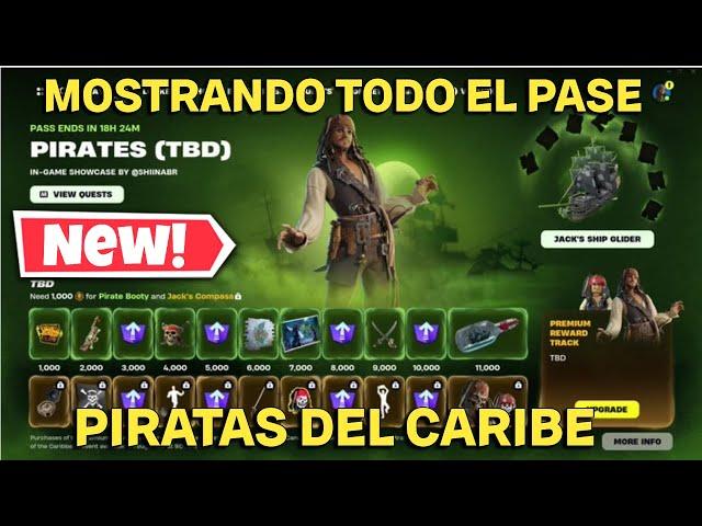 FORTNITE MOSTRANDO TODO EL MINI PASE DE BATALLA DE PIRATAS DEL CARIBE