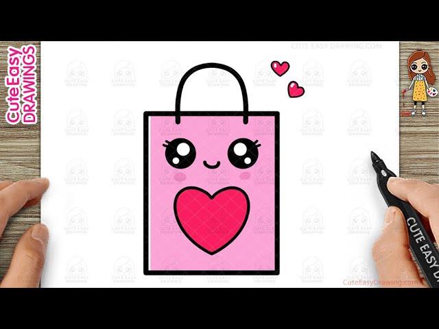 How to Draw a Cute Shopping Bag Simple & Easy for Kids