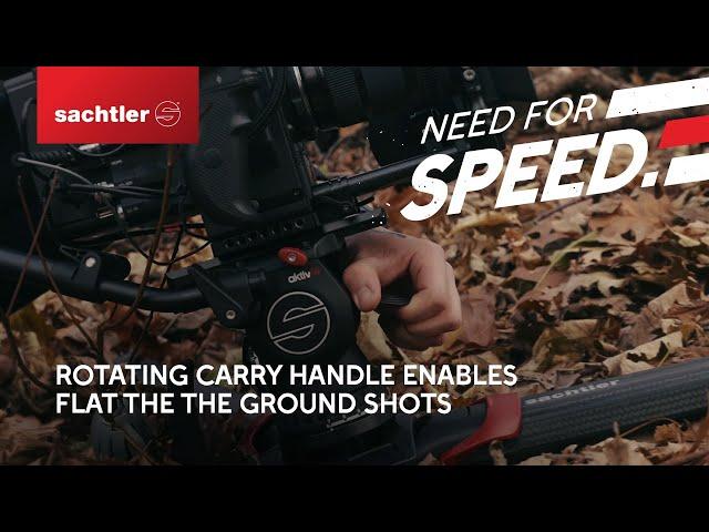 Sachtler's rotating carry handle enables flat the the ground shots