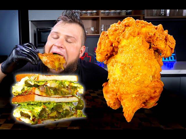 WHOLE DEEP FRIED CHICKEN, VEGETABLE SANDWICH, ASMR MUKBANG, АСМР МУКБАНГ, 먹방, 大食い, たべる, 谢尔盖