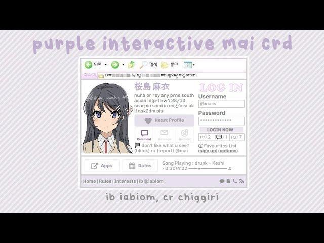 purple interactive mai sakurajima carrd  ib iabiom, cr chiggiri