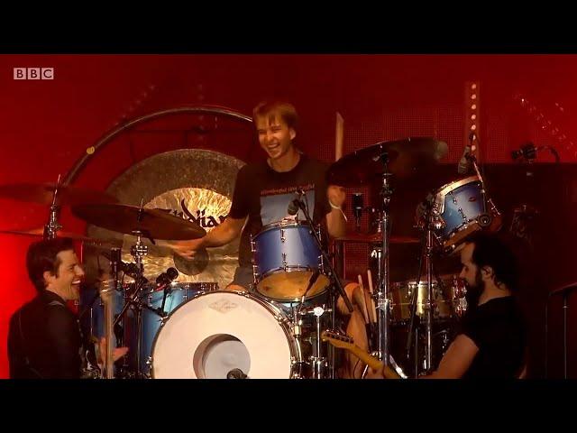 The Killers, Scottish Fan "Tony" plays drums "For Reasons Unknown" at TRNSMT Festival. Glasgow 2018