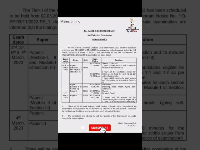 SSC CGL mains exam timing #viral #trending #youtubeshorts #maths #ssc #ytshorts #mathshorts