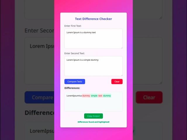 Text Difference Checker with HTML JavaScript & TailwindCSS WebCraft & Devs  #textcorrection #coding