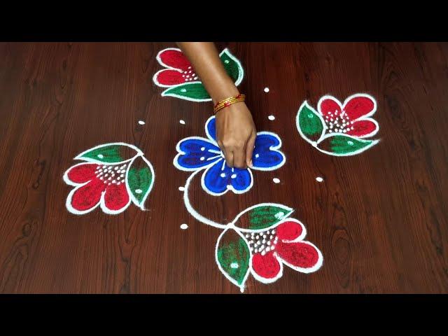 Flowers rangoli || rangoli designs || simple muggulu ||