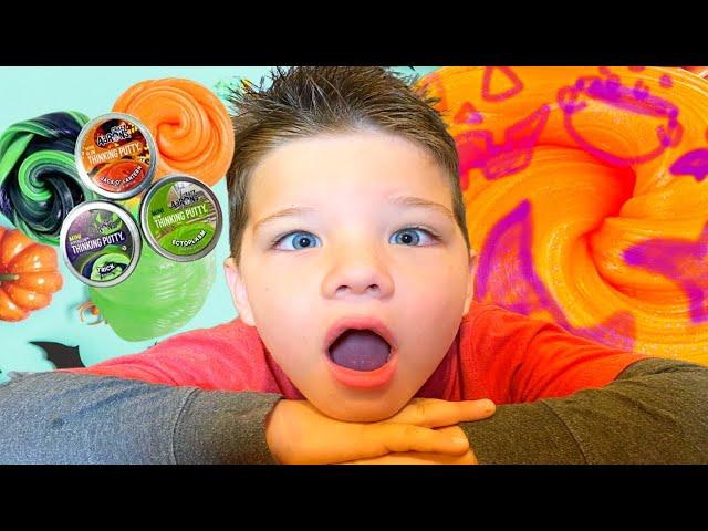 CALEB PLAYS with SPOOKY HALLOWEEN SLIME PUTTY with mom! It GLOWS in THe DARK!