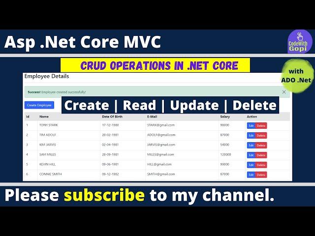 Full CRUD Operations Using ASP.NET Core And ADO.NET | Full CRUD with SQL Stored Procedure