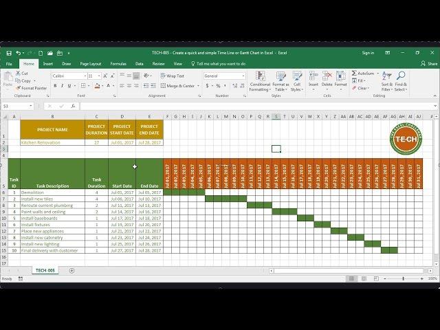 TECH-005 - Create a quick and simple Time Line (Gantt Chart) in Excel