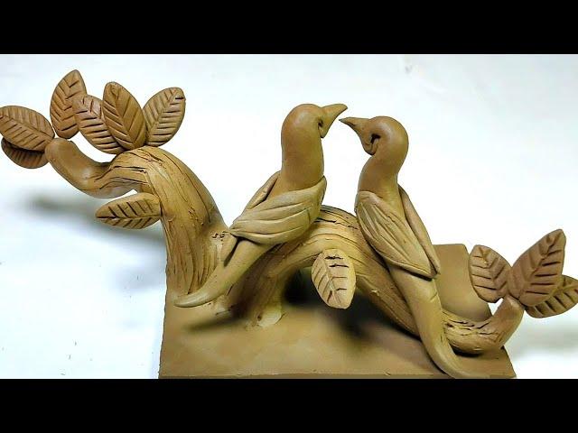 How to make bird shed with clay | Clay Bird | Tree | Clay Bari