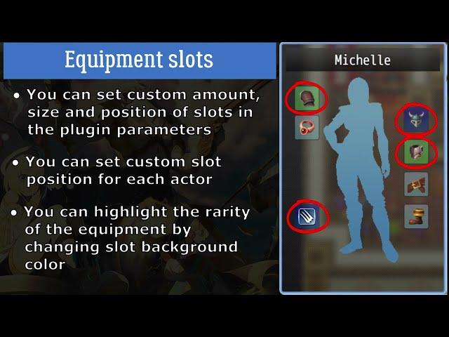 Alternative Equipment Menu for RPG Maker MZ (MV). Plugin overview.