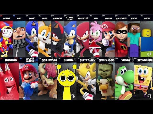 Sonic vs Mario vs Giga Bowser vs Yoshi vs Chicken Jockey vs Minecraft | Super Smash Bros Ultimate