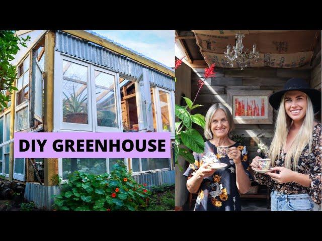 She built this DIY GREENHOUSE from Recycled Timber Windows // The Ultimate She Shed Studio