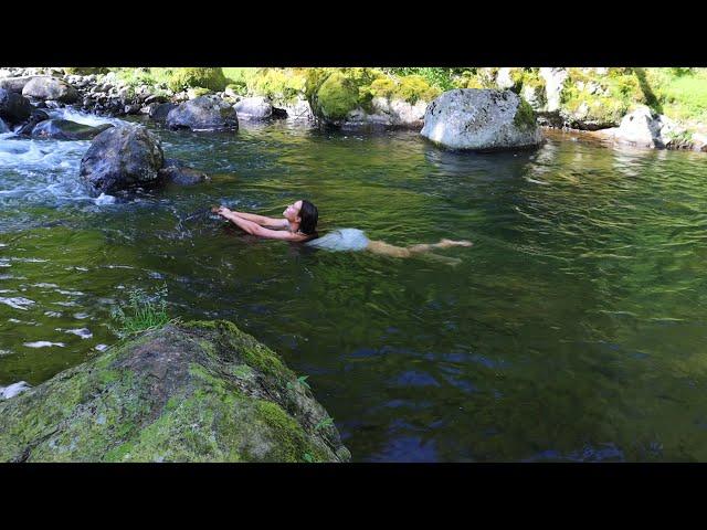 SOLO CAMPING GIRL in the MOUNTAINS ️ |  COLD RIVER SWIM  | ASMR Relaxation