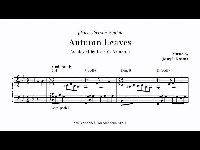 Autumn Leaves for solo Piano - Sheet music transcription