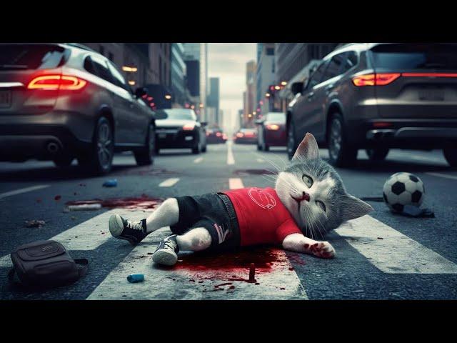Kitten Plays Gets Hit by Car Daddy Collapses | Cat Story #cat#catmemes#ai#scary  #catvideo#cute