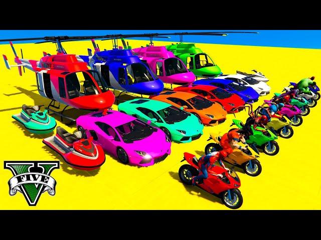 GTA V Spiderman Crazy Car Racing! Incredible Ramp Jump Challenge with SUPERHEROS