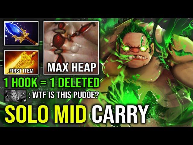 How to Solo Mid Pudge with 1st ITEM Radiance 1v5 Max Heap Strength 1 Hook = 1 Deleted Dota 2