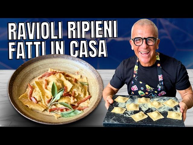 Ravioli ripieni di Ricotta e Funghi con salsa panna e prosciutto - Ricetta Chef Max Mariola