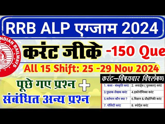 RRB ALP 2024 All Shift 150 Current GK Questions | RRB ALP Exam 2024 All Shift Current Affairs