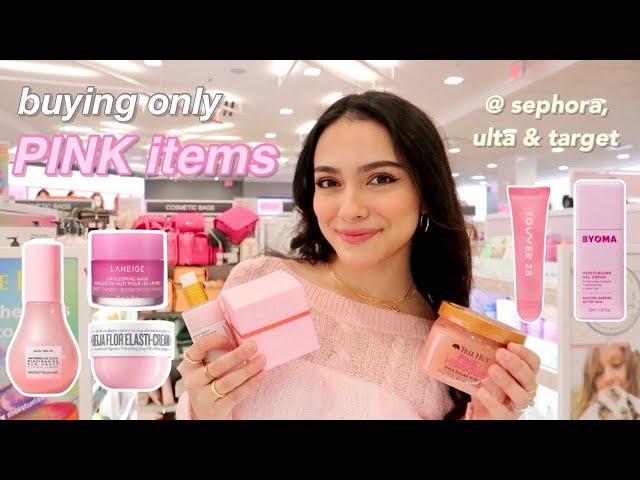 let's go shopping for only PINK makeup and skincare!