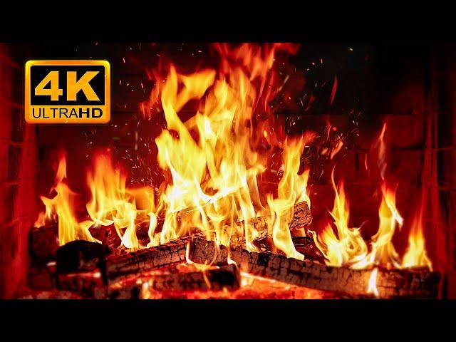 FIREPLACE 4K  Fireplace video with Burning Logs & Fire Sounds. Christmas Fireplace