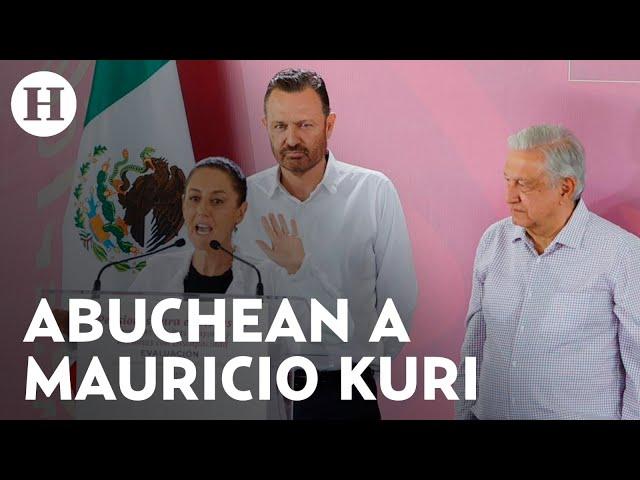 ¡Repudian al gobernador! AMLO y Sheinbaum defienden a Mauricio Kuri tras ser abucheado en Querétaro