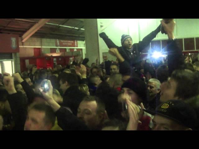Man united fans on the concourse before Stoke away