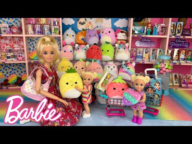 Barbie Doll Toy Shopping for Squishmallows with Barbie Family