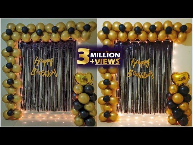 Black & Gold Theme Birthday Decoration Ideas At Home / Quick & Easy New year backdrop decoration