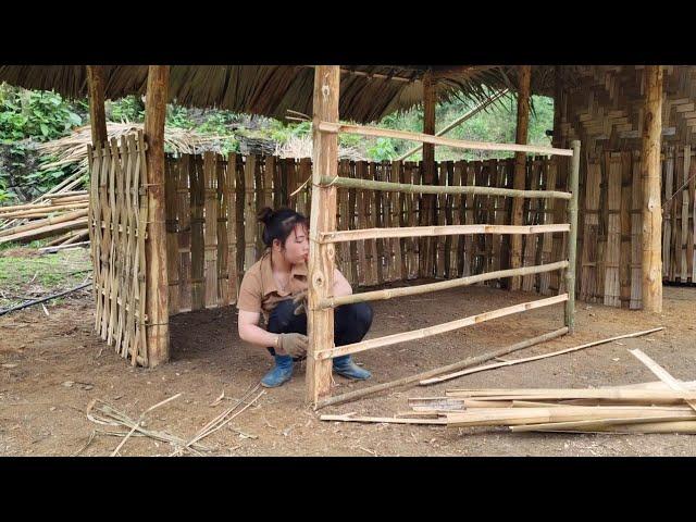 bamboo house construction completed, girl building bamboo house - Bàn Thị Ta