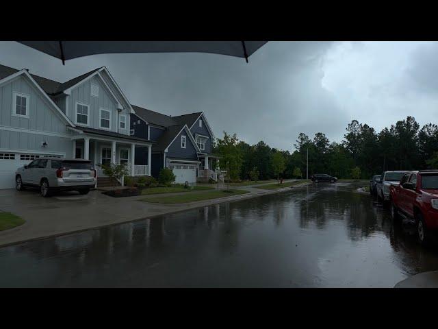 American Neighborhood Walk Through Heavy Rain and Thunder | Nature Sounds for Sleep and Study