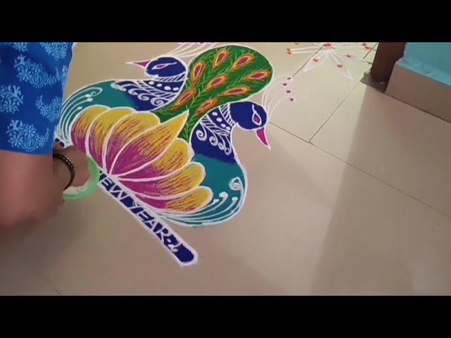 Margazhi 1BeautifulPadikolam || Newyear Peacock 2024 kolam ||Dhanurmasam muggulu||நிலைவாசல்அலங்காரம்