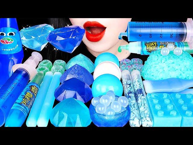 ASMR BLUE DESSERTS *SNOBALLS, JUICY DROP, NIK-L-NIP WAX BOTTLE, KOHAKUTO COLOR FOOD EATING SOUNDS 먹방