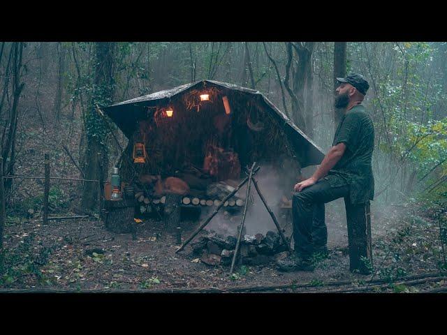 Two Days in a Bushcraft Shelter During Heavy Rain | Mr Wild Nature (4K)