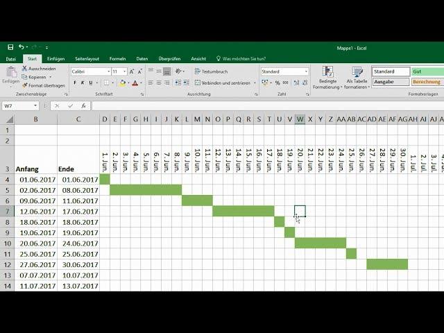 Excel: Gantt-Diagramm erstellen - bedingte Formatierung [Balkenplan, Projektplan, Projektmanagament]