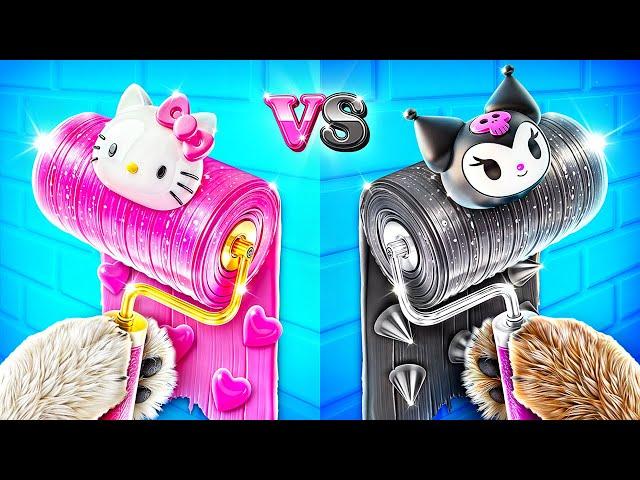 One Colored Dog House Challenge! Hello Kitty vs Kuromi!