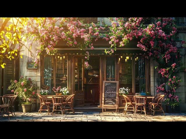 Springtime Street & Smooth Spring Jazz Music at Outdoor Coffee Shop Ambience for Relax, Good Mood