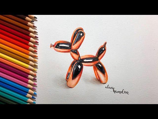 Drawing Realistic dog balloon using colored pencils | without using prismacolor