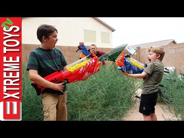 The Chore Nerf Battle! Nerf Blasters Yardwork Mess!