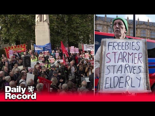 Protest outside Parliament demands Keir Starmer reverse winter fuel cut