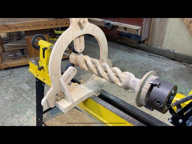 Spiral lamp with lampshade. DIY woodturning. Bronze, Oak, Pine