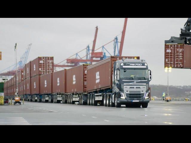 Volvo Trucks challenge to haul 750-ton container